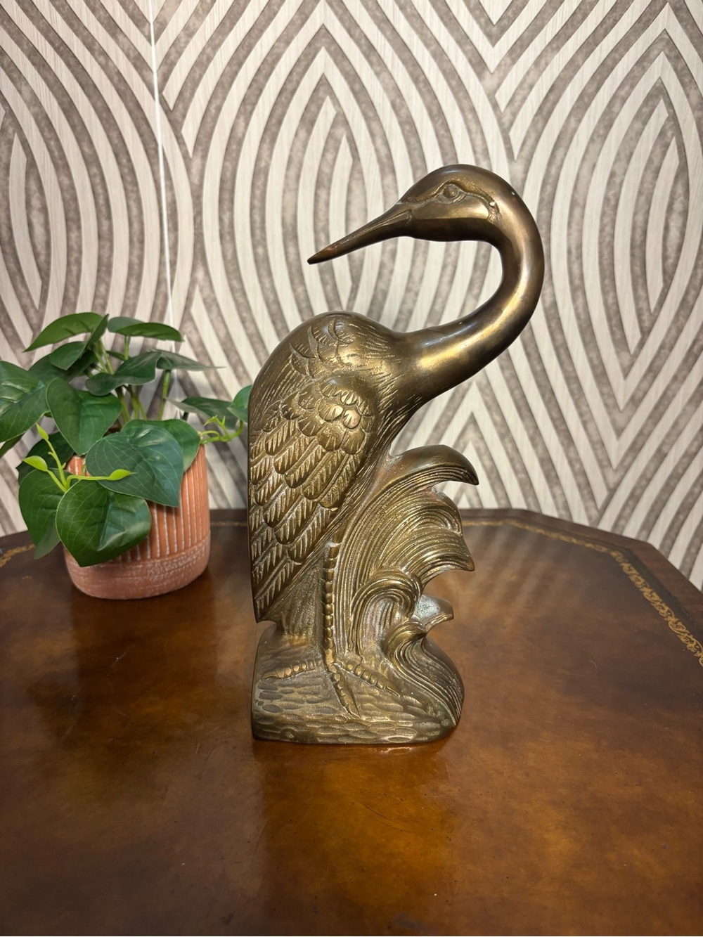 Vintage mid century modern brass metal swan bird figurine sculpture